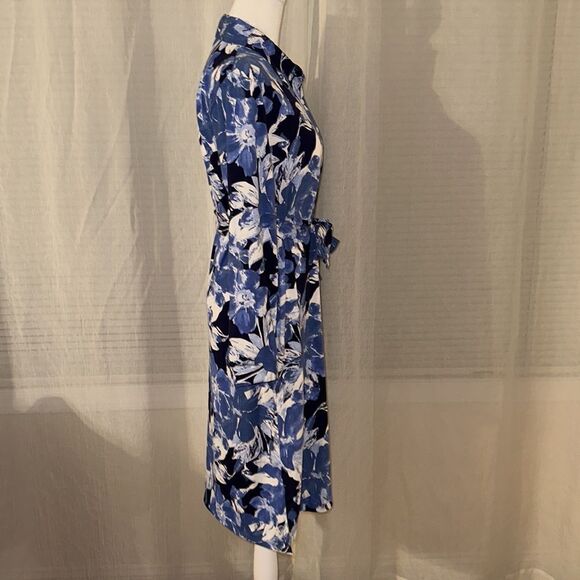 LuLaRoe S ELLIE Blue White Floral Long Sleeve A Line Midi Shirt Dress - Picture 8 of 16